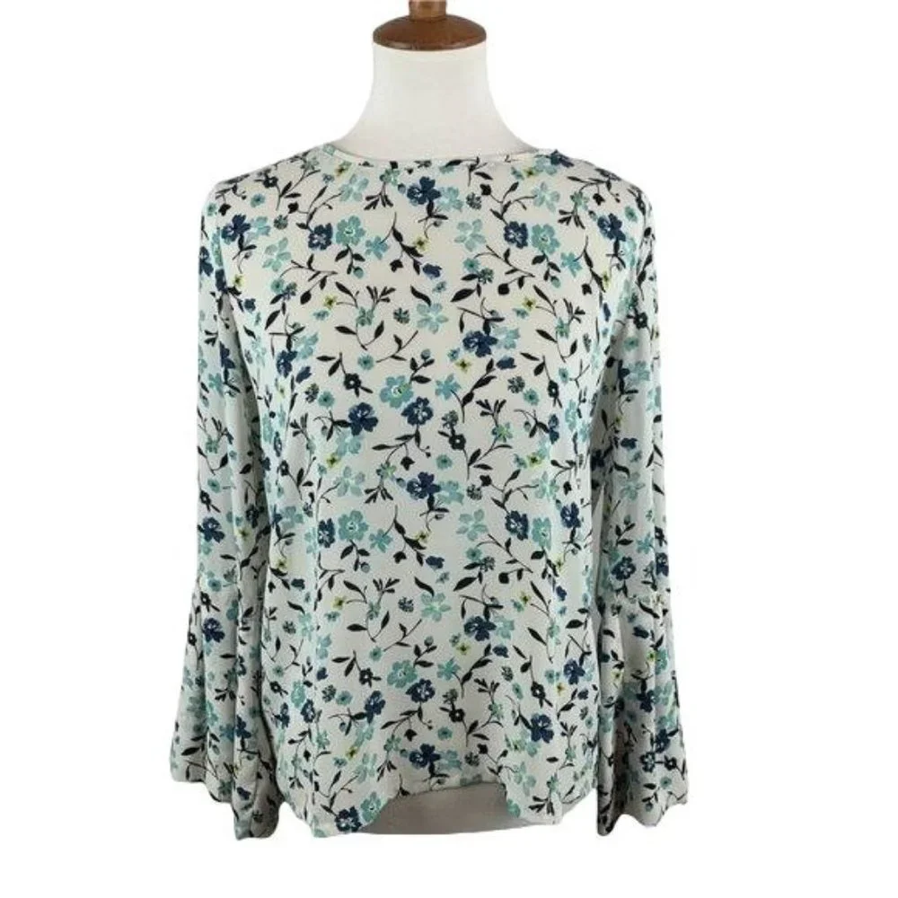 Loft floral womens business Blouse size small bell cuffs - Picture 1 of 5